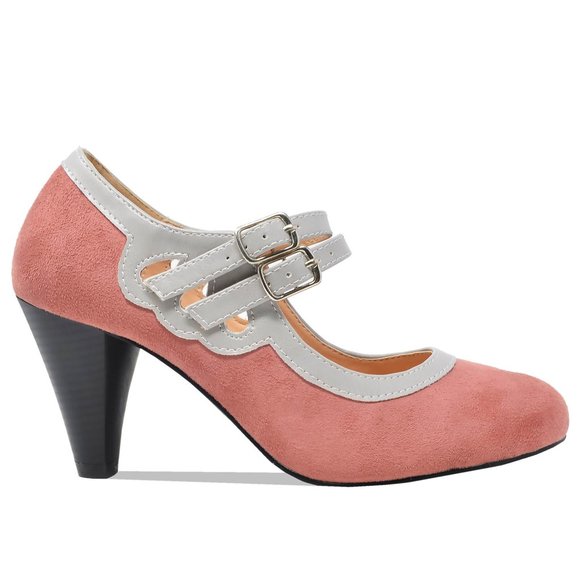 Chase & Chloe Women's Round Toe Mid Heel With Two Straps - Picture 1 of 4